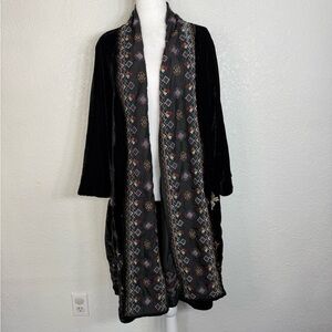 Kyla Seo Black Velvet Long Cardigan with Embroidery XL Whimsigoth Bohemian